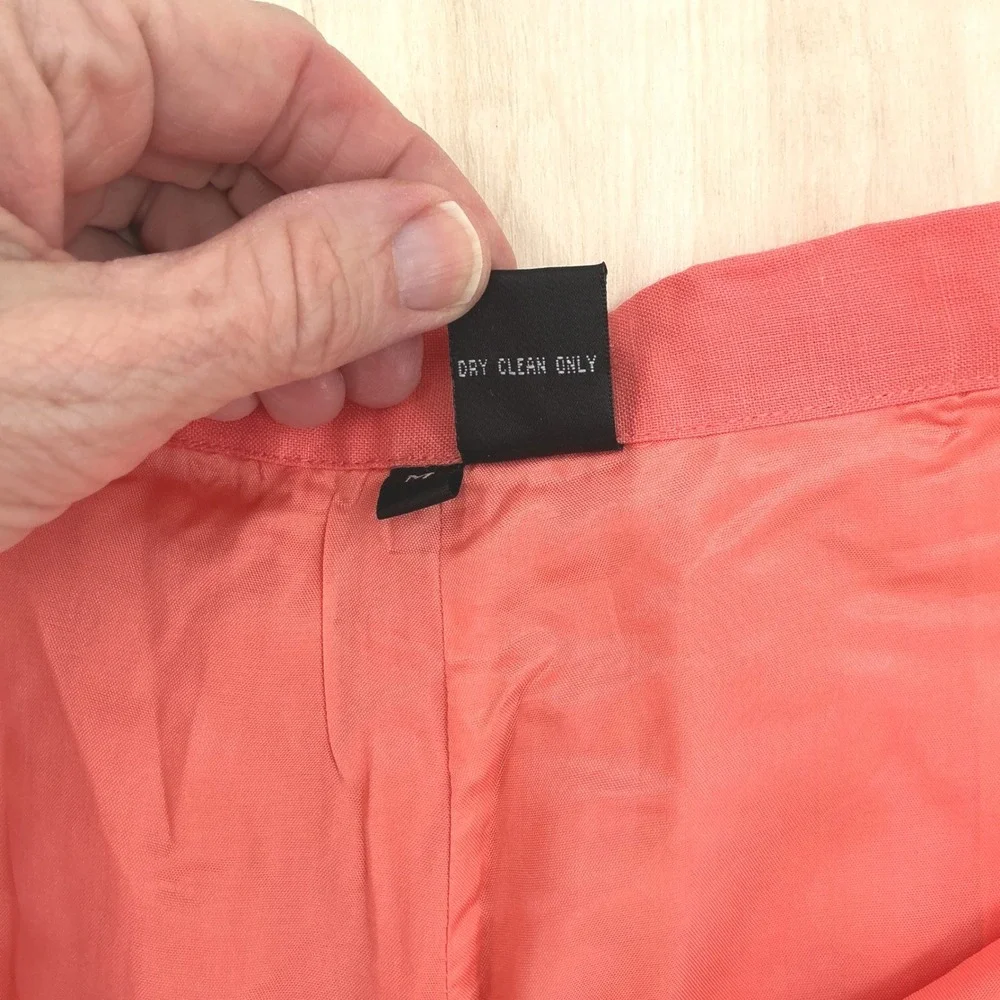 90s DinaK Tailored Linen Trousers Womens M Coral Pink High Waisted Straight Leg